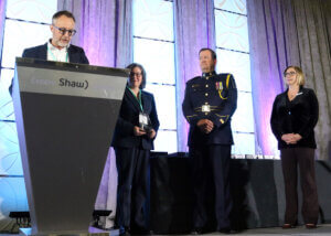 Photo of winner announcement for leadership award.